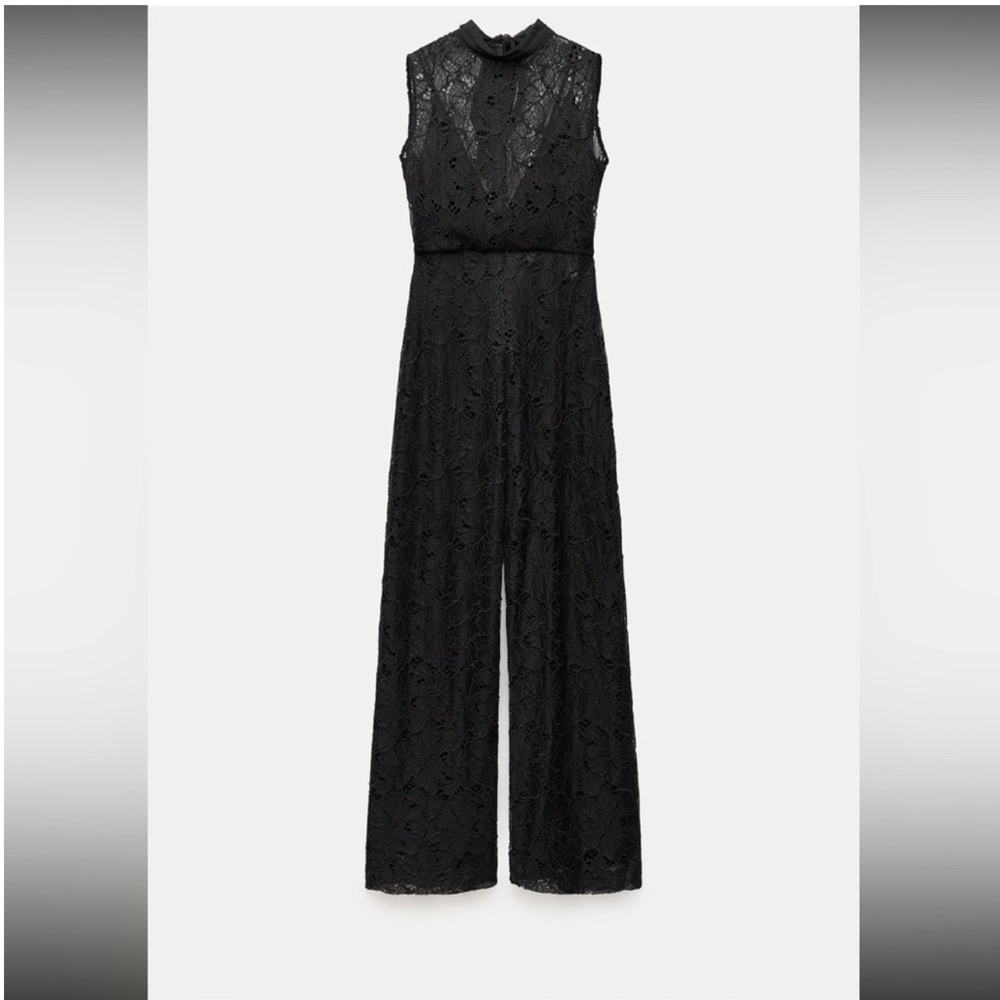 ZARA MIXED JUMPSUIT WITH LACE HIGH COLLAR WITH SLED BOW - Picture 12 of 16